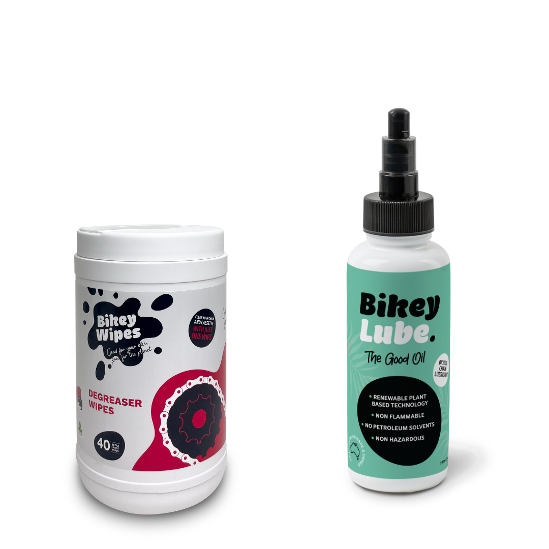 Bikey Wipes Degreaser Wipes & Bikey Lube The Good Oil pack