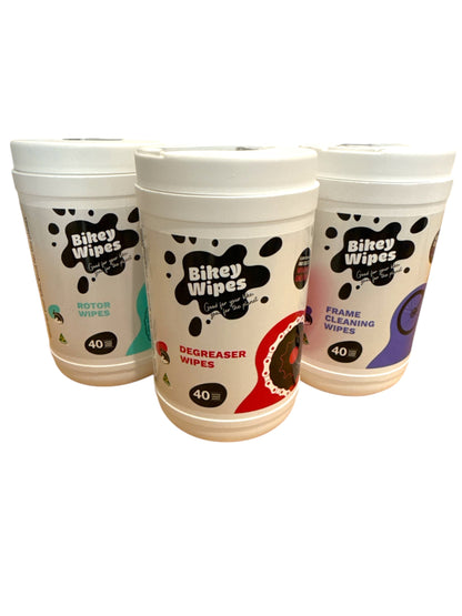 Bikey Wipes: Frame, Degreaser or Rotor Wipes – Individual Canisters